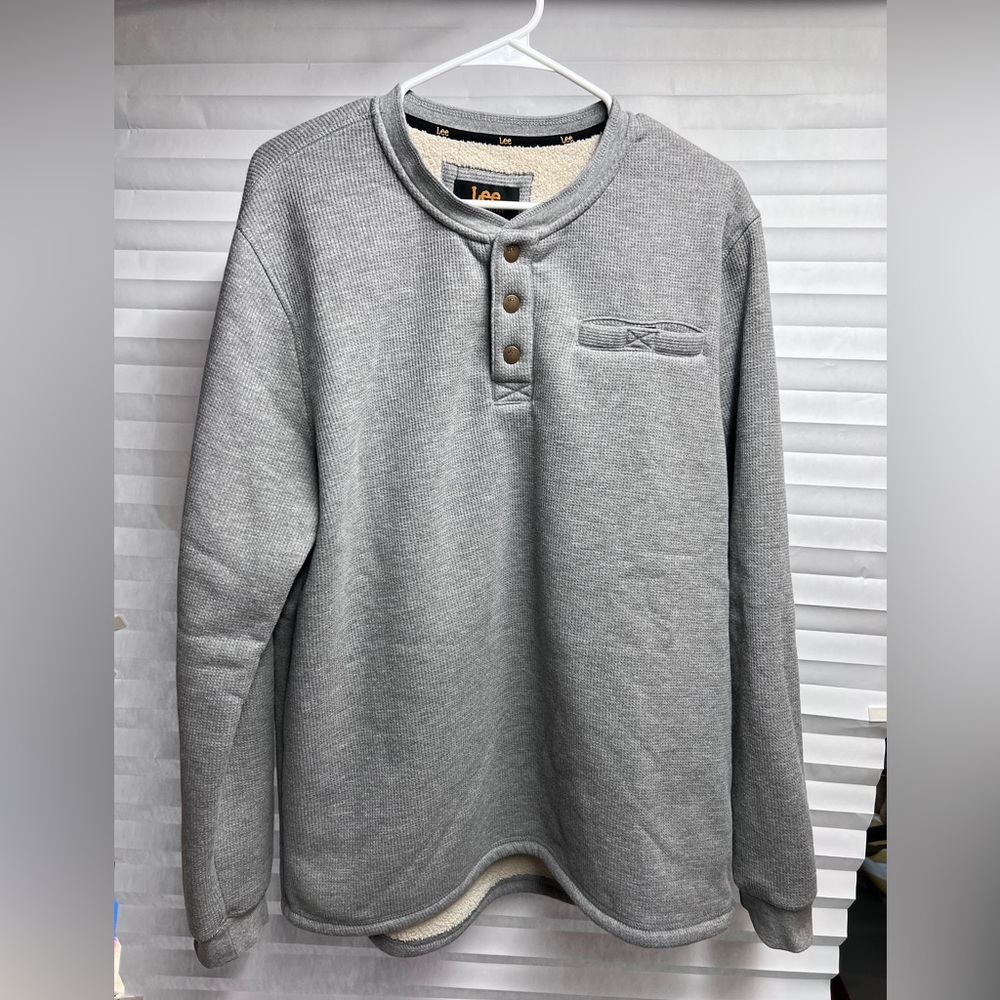 Lee Premium Select Regular Fit Gray Sherpa Lined Thermal Henley , Size L